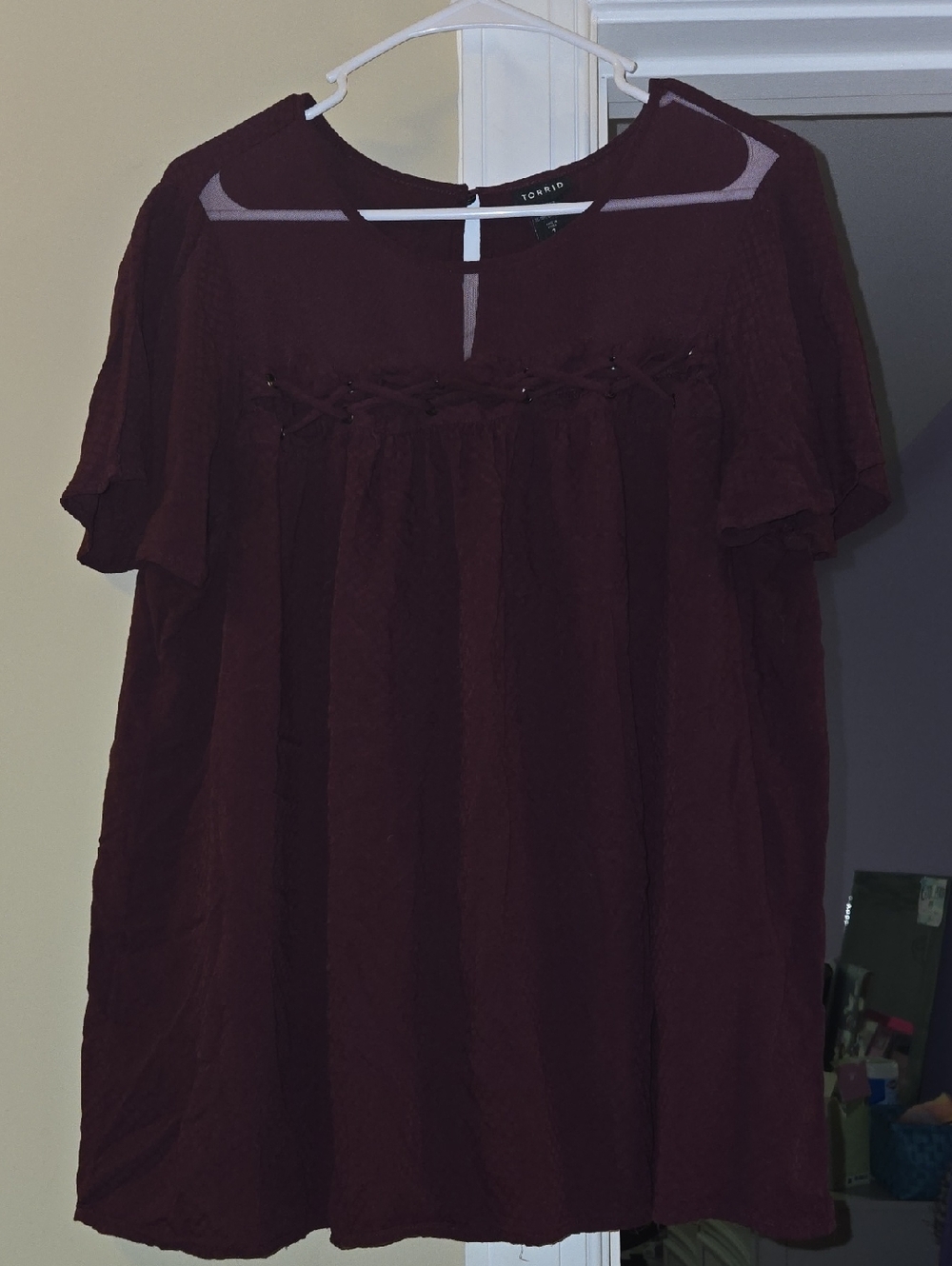 torrid Burgundy Short Sleeve Peplum Tunic Top